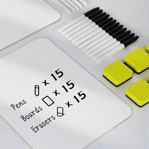 HERKKA 15 Pack Dry Erase Lapboards, 9 x 12.5 Inch Double Sided Boards with 15 Markers and Erasers