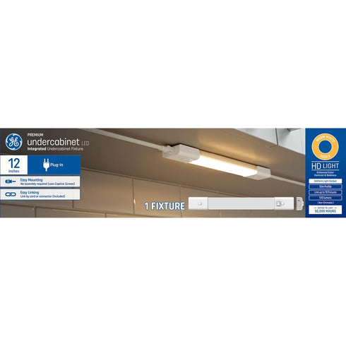 GE LED HD+ Undercabinet Light Fixture, Linkable Integrated Slim Profile Fixture for