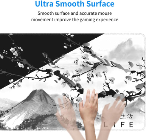Black White Japanese Cherry Blossom Gaming Mouse Pad, 31.5 X 11.8 Inch XL Pink Cool Design Big Mousepad for Home Office