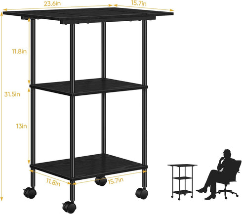 Black Printer Stand with Storage, 3 Tier Rolling Cart with Wheels, Large Printer Table for Home Office