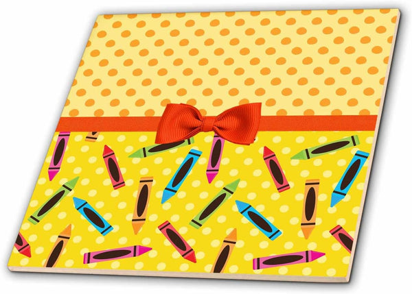 3dRose Cute and Colorful Crayon Over Polka Dots with Digital Bow 12