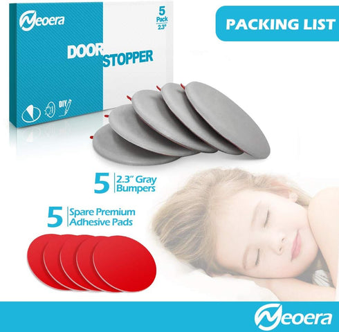Neoera 5 Pack Door Stopper Wall Protector, 2.3" Rubber Bumper with Premium Self Adhesive Sticker (Gray)