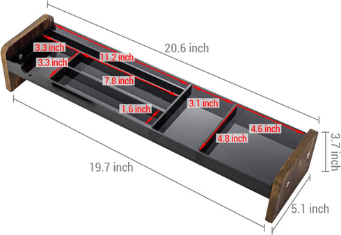 MyGift Premium Dark Gray Acrylic Desk Storage Tray with Rustic Wood Side Panel Legs for Office Supplies