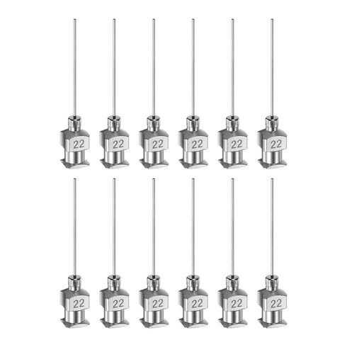HARFINGTON 12pcs 22Gauge Stainless Steel Dispensing Needles, 1" All Metal Blunt Tips Luer Lock for Thick Liquids, Ink,