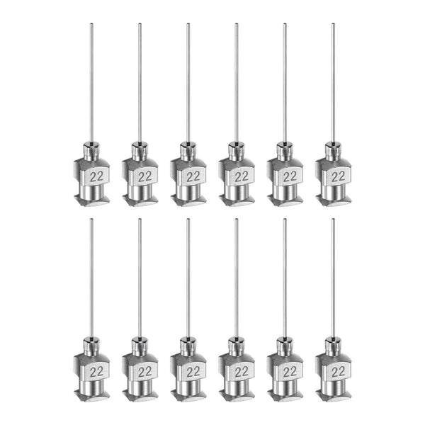 HARFINGTON 12pcs 22Gauge Stainless Steel Dispensing Needles, 1" All Metal Blunt Tips Luer Lock for Thick Liquids, Ink,
