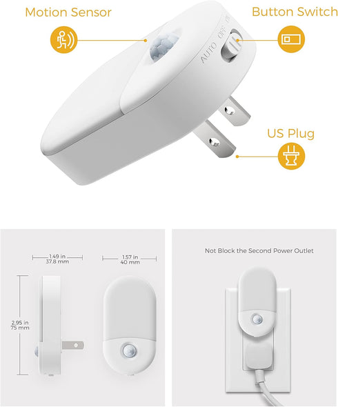 4Pack, 3000K 30/60LM L LOHAS LED Motion Sensor Night Light, Motion Activated Night Light, Warm White, Night Lights Plug