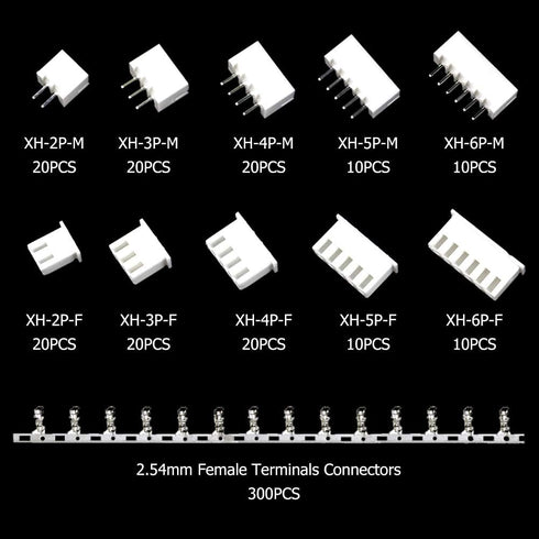 460pcs 2.54mm JST-XH Connector Kit with 2.54mm Female Pin Header and 2/3 / 4/5 / 6 Pin Housing Connector Adapter Plug (JST Connector Kit) by GeeBat