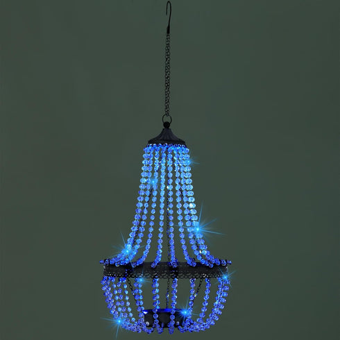 SUNNYPARK 28 30 Hanging Solar Lantern Outdoor, Modern Clear Crystal Acrylic Chandelier with Blue Lights S Hook