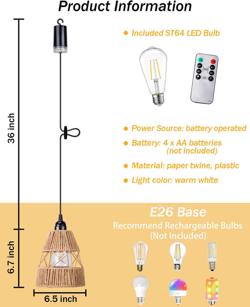 2 Pack Battery Operated Chandelier Outdoor Waterproof, Hanging Pendant Light with Remote Control for Gazebo, Pergola