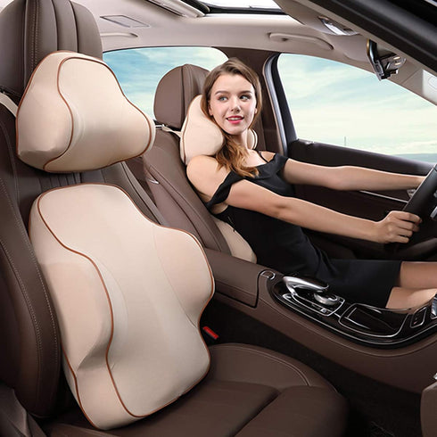 Ergocar Car Lumbar Back Cushion with Premium Quality Memory Foam - Reduce Strain On Back, Shoulders and Neck Support