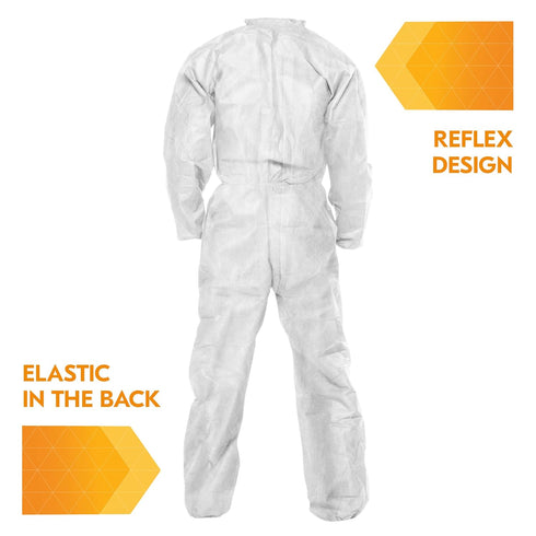 KleenGuard A20 Elastic Wrist and Ankle Coverall, Large, White (37716), REFLEX Design, Zip Front