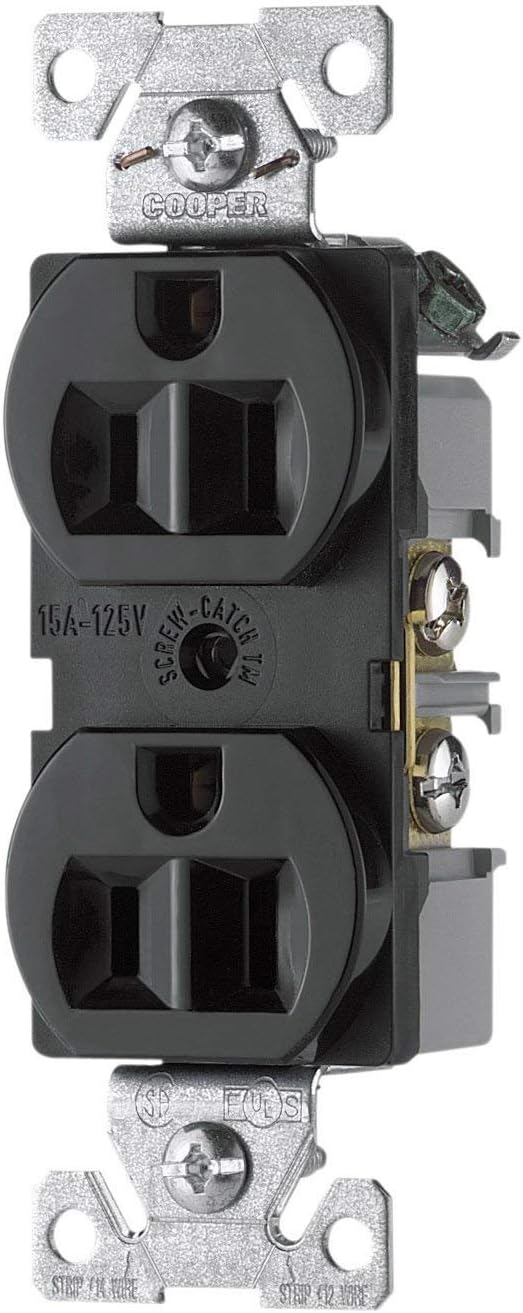 Eaton BR15BK 15-Amp 125-volt Commercial Grade Straight Blade Duplex Receptacle, Black
