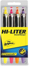 HI-LITER SmearSafe Fluorescent Highlighter, Chisel Tip, Orange/Pink/Purple/Yellow, 4 per Set (49349)