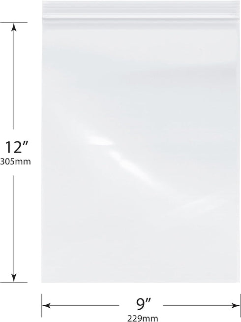 Plymor 9" x 12" Zipper Reclosable Plastic Bags (Pack of 200), 2 Mil