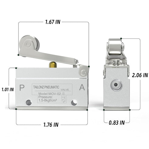 TAILONZ PNEUMATIC 2 Position 2 Way 1/8 Inch roller pneumatic mechanical valve Normally closed roller type on-off valve MOV-02