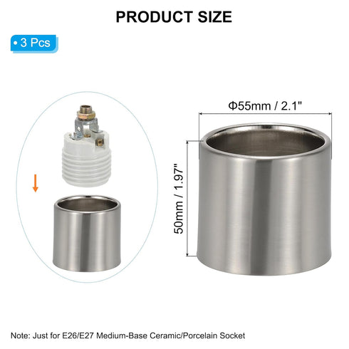 3pcs E26 E27 1-1/2 Inches 50mm 1.97" PATIKIL Light Socket Shade Ring, Medium Base Metal Sockets Lock Ceramic/Porcelain