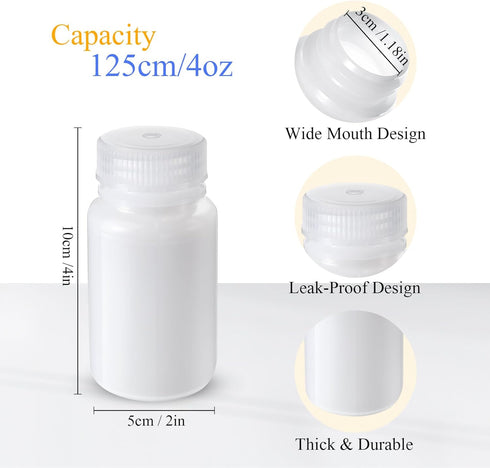Zhehao 30 Pcs 4 oz Polypropylene Wide Mouth Reagent Bottles, Leakproof HDPE Bottle Container for Lab