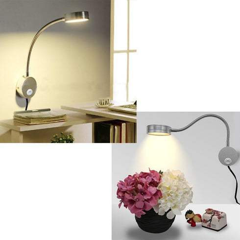 WeFoonLo 5W (03 Wall Mounted Reading Light Flexible Gooseneck LED Sconce Lamp with Plug & Switch for Bedroom, Office