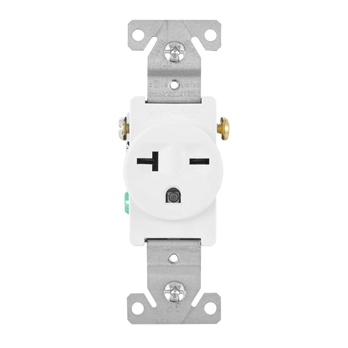 Maxxima 20A Single Receptacle Outlet - 2 Pack, 250 VAC Commercial Grade White Electrical Outlet for Appliances, NEMA 6-20, UL Listed, Wall Plates Included, Ideal for Construction and Renovations