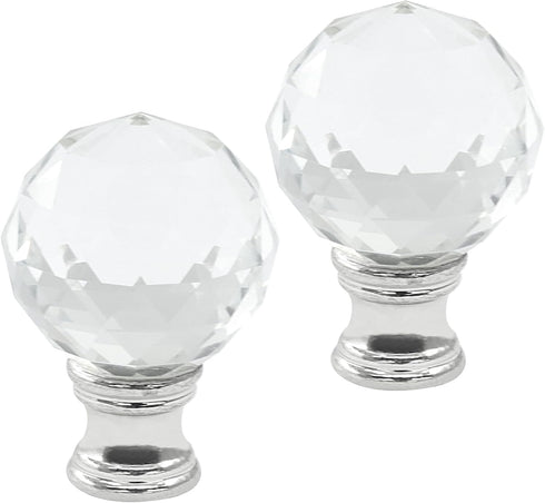 Rierdge 2 Pack 1-3/4 Inches 1/4-27 Crystal Lamp Finial Cap Knob - Elegant Diamond-Textured Glass Topper with Polished