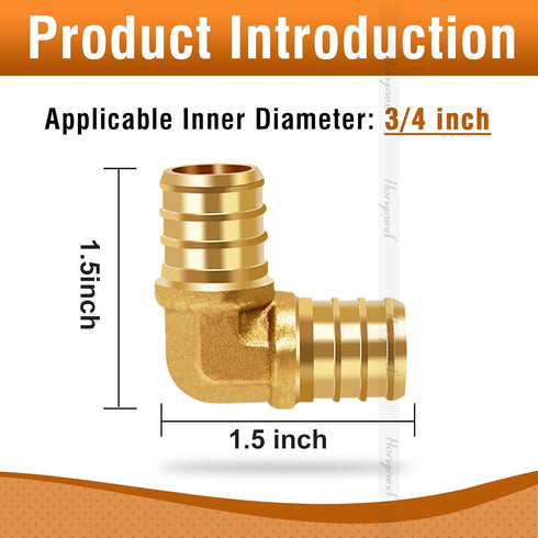 12 Pcs 3/4 inch Brass PEX Fitting, Straight/90 Degree Elbow/Tee Coupling for Water Pipes with Clamp Ring