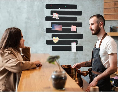 Vuzvuv 8Pcs Black Cork Board Bar Strips with 50 Pushpins & Sticky Notes, Self-Adhesive Bulletin Board Strips