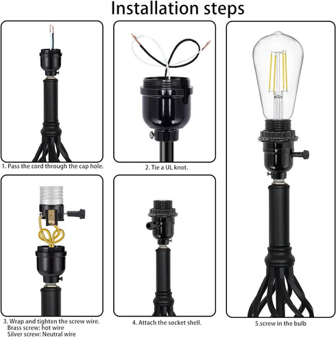 UL Listed E26 Light Socket, Threaded Lamp Socket Replacement with ON/Off Switch, Black 3-Pack