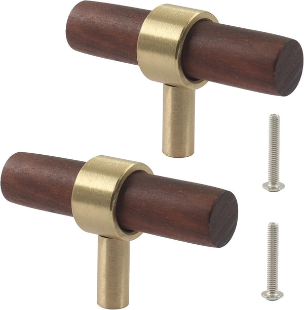 Piutouyar 2 Pcs Walnut Cabinet Pulls, Single Hole Wood Drawer Handle Knobs, 60