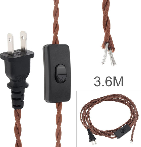 RTNLIT 11.8Ft Twisted Cloth Covered Lamp Cord, 18-Gauge Fabric Electrical Cord with Switch