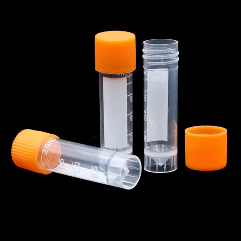 100 Pieces 2ml Plastic Graduated Vial Tube with Screw Caps, Test Tubes Small Test Sample Vial Storage Container for Lab (Orange)