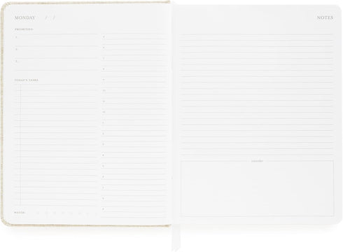 Sugar Paper Undated Daily Planner - Fabric Cover, 7 x 9 Inches Hardcover Weekly Planner (Flax)