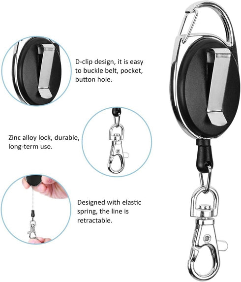 YoungRich 4PCS Retractable Key Chain for Man Woman, Key Ring Chain with Belt Clip, Extendable Strong Spring Lanyard