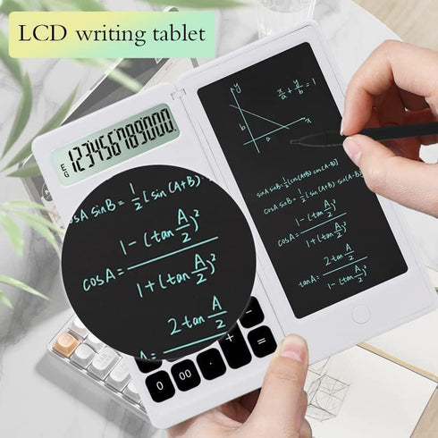 Desktop Calculator with Writing Screen, Large Display, and Quiet Design - Ideal for Students and Office Workers (White)