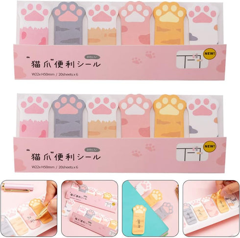 LUOZZY 2 Packs Cat's Paw Sticky Notes, Kawaii Memo Pads, Cartoon Animal Notes, Reading Page Markers Flags