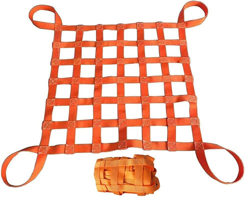 Flat Nylon Sling Hoisting Net, Heavy Objects Loading & Unloading Safety Lifting Net Straps for Construction Rigging