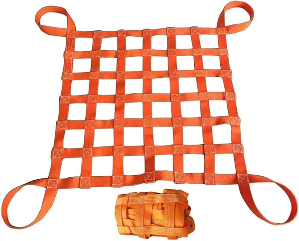 Flat Nylon Sling Hoisting Net, Heavy Objects Loading & Unloading Safety Lifting Net Straps for Construction Rigging