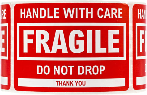 Fragile Labels / 500 Handle with Care Shipping Warning Notice Stickers, 2" x 3" Caution Do Not Drop Packing Labels