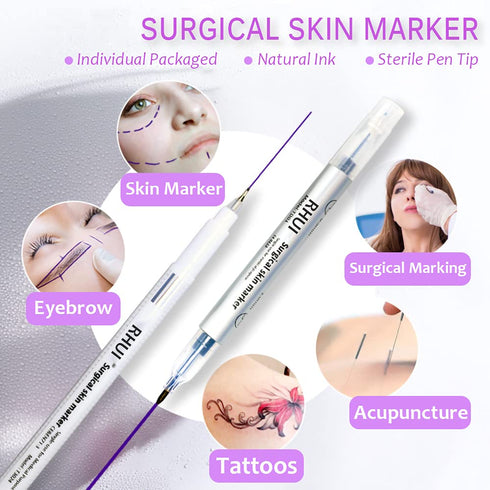 Surgical Skin Marker Pen, 4-Pack Professional Sterile Tip Tattoo Stencil Markers, Individually Wrapped