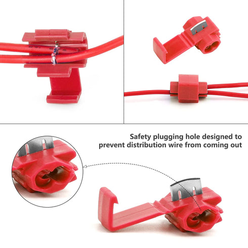 100pcs Solderless Quick Splice Snap Wire Connectors, 22-18 AWG Red Cold Pressed Insulated Electric Crimp