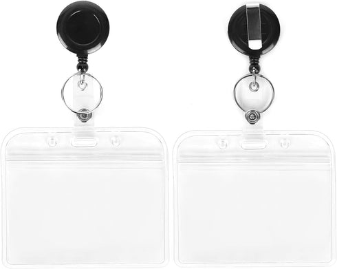 YOUOWO 2 Pack Lanyard with ID Badge Holder, Retractable Lanyard Black with Card Holders, Waterproof