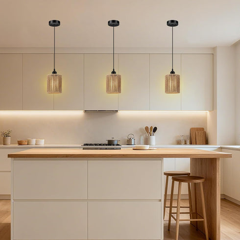 1 Pack, Bulb BoostArea Rattan Pendant Lights Kitchen Island, Farmhouse Chandelier with Handwoven Wicker Shade