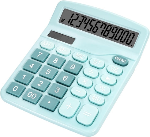 Cute Light Blue Desktop Calculator with Large Display Screen, Dual Power Source, Solar and Battery - Perfect for
