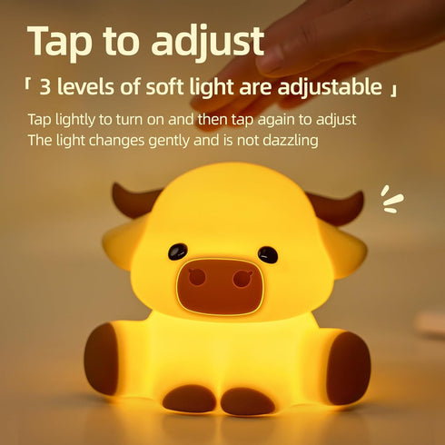 Znpum Dimmable Highland Cow Night Light, Huggwaii Squishy Silicone Lamp for Kids - Touch Sensor Cute Animal Lamp, Soft
