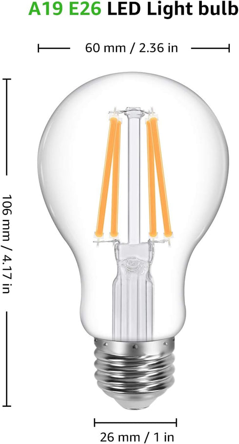 Lepro Vintage LED Bulbs, Dimmable Filament Bulb, 8W 800LM, 60W Equivalent, Classic Clear Glass, 2700K Warm White, A19