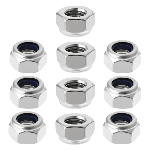 10Pcs M8 x 1.25mm Nylon Insert Hex Lock Nuts, 316 Stainless Steel for Machinery Shipbuilding, Silver Tone