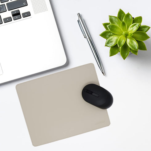 Leather Mouse Pad, Wood Mouse Pad with Stitched Edge, Waterproof Gaming Mouse Pad for Computers, 10.2" x 8.3", Beige