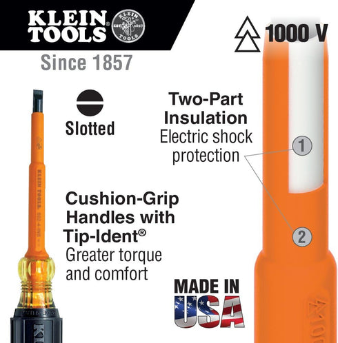 Klein Tools 601-7-INS 3/16-Inch Insulated Cabinet Tip Screwdriver with 7-Inch Shank, Made in USA by Klein Tools