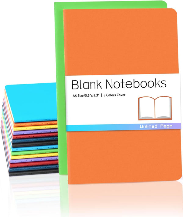 Gwybkq A5 Notebooks Bulk, 16 Packs (5.5x8.3), Colorful Soft Cover Sketchbook with No Lines, 30 Sheets