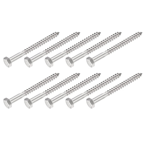 Hex Lag Screws (M6x70mm) - 10 Pcs 304 Stainless Steel Self-Tapping Wood Bolts for Household Applications
