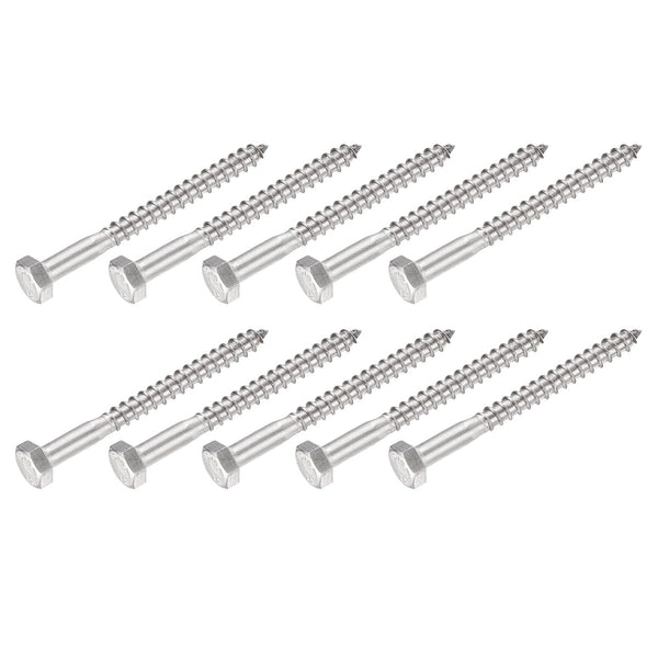 Hex Lag Screws (M6x70mm) - 10 Pcs 304 Stainless Steel Self-Tapping Wood Bolts for Household Applications